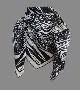 Black and White, Bridge of Triangles, 110cm Square Silk Scarf