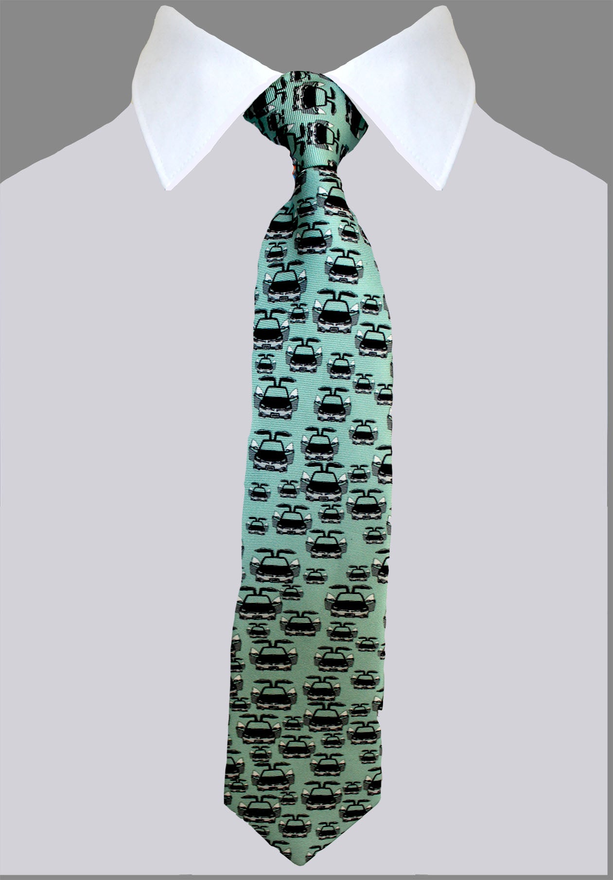 Boys size, Green Cars 100% Silk Twill Tie