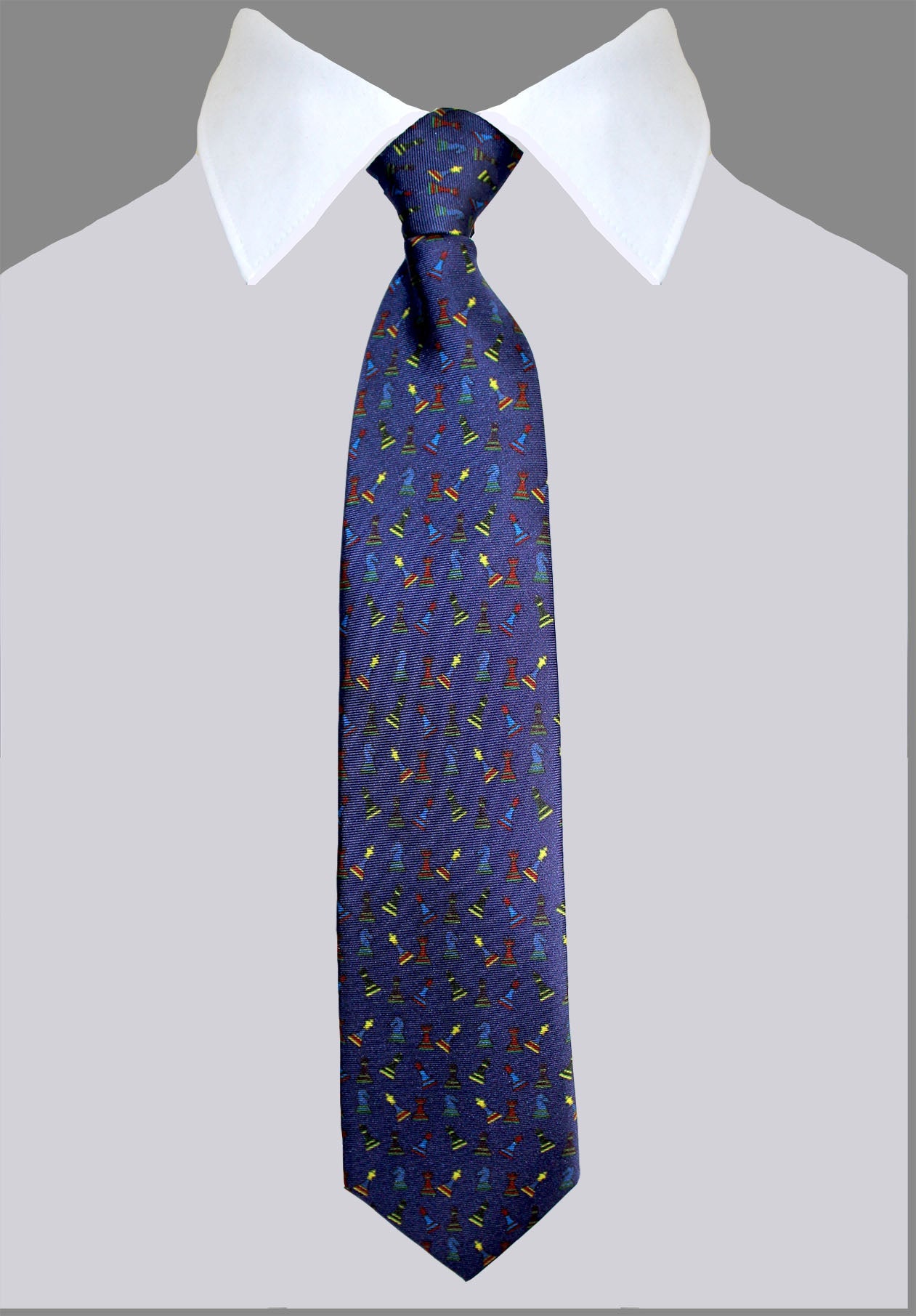 Boys Size, Navy Chess Pieces, 100% Silk Twill Tie