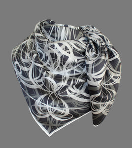 Black and White, Smoke Signals, 110cm Square Silk Scarf