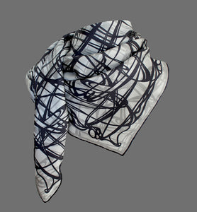 Black & White ,Celtic Swirls. Long Silk Scarves