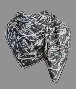 Black and White, Celtic Swirls 110cm Square Silk Scarf