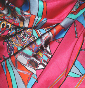 Pink Funky Fly Design,100%Silk Twill, Long Rectangular Scarf