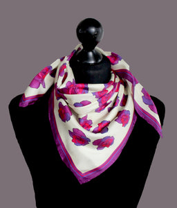 Pink/Purple, Roses in Cream, 100% Silk Twill, 70cm Square