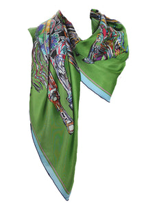 Green Gallop Silk Scarf, 110cm Square