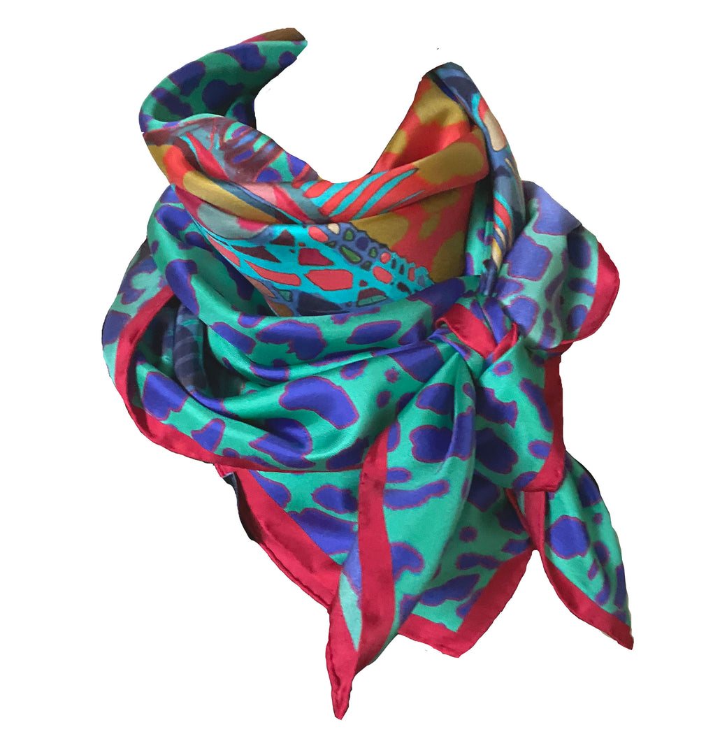 Meditate Tiger Print Green, 100% Silk Scarf