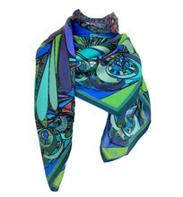 Blue /Green Universe, 110cm Square Silk Scarf