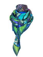 Blue /Green Universe, 110cm Square Silk Scarf