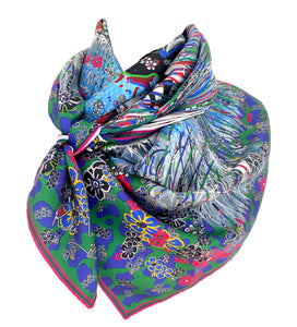 Blue Tiger, 110cm Square Silk Scarf