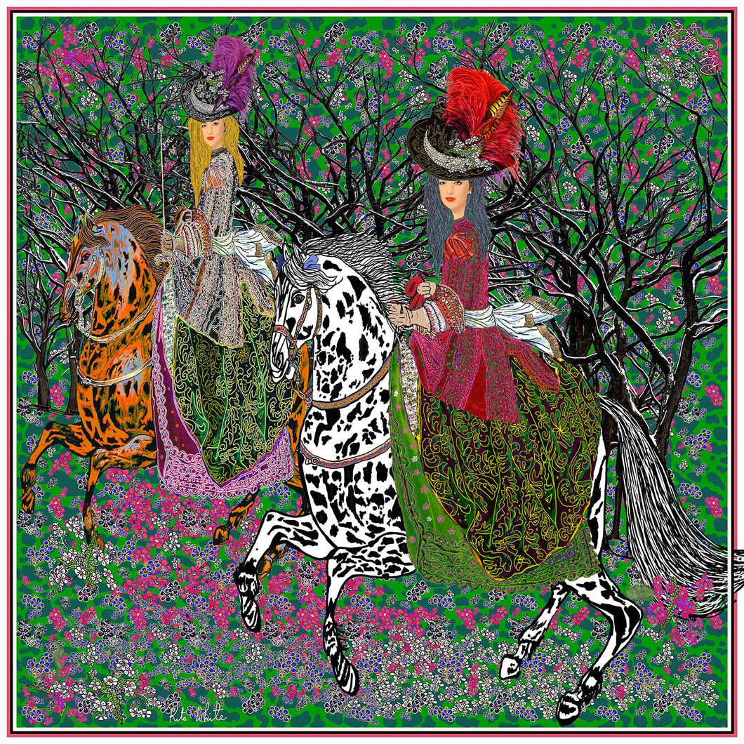 Marie Antoinette, Green, 110cm Square Silk Scarf