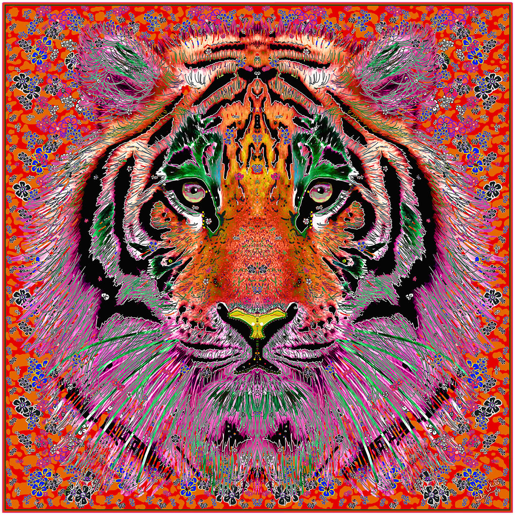 Orange Tiger, 110cm Square Silk Scarf