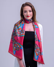 Pink Funky Fly Design,100%Silk Twill, Long Rectangular Scarf