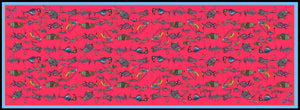 Red Birds Wearing Shoes, 100% Silk Twill, Long Rectangular Scarf