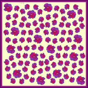 Pink/Purple, Roses in Cream, 100% Silk Twill, 70cm Square