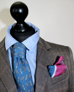 100% Silk Tie in Navy Birds Pattern  RITAWHITE