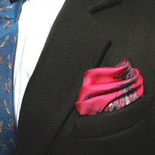 100% Silk Pocket Square in Red Birds Pattern  RITAWHITE