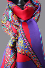 Red/Purple Butterflies, 100% Silk Twill, Long Rectangular Scarf